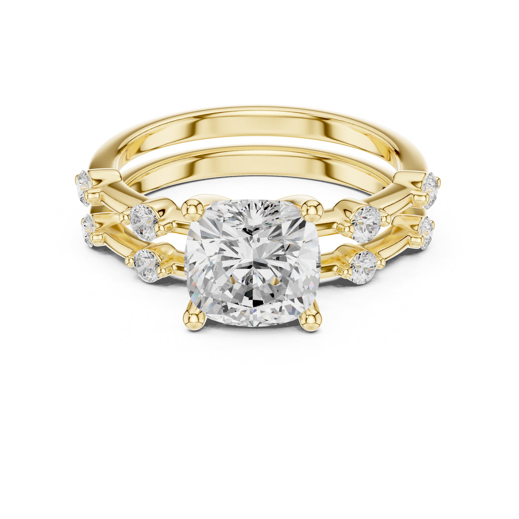 2.50 ct Harmonic Stacked Engagement Ring 2.5ct Yellow Gold Cushion