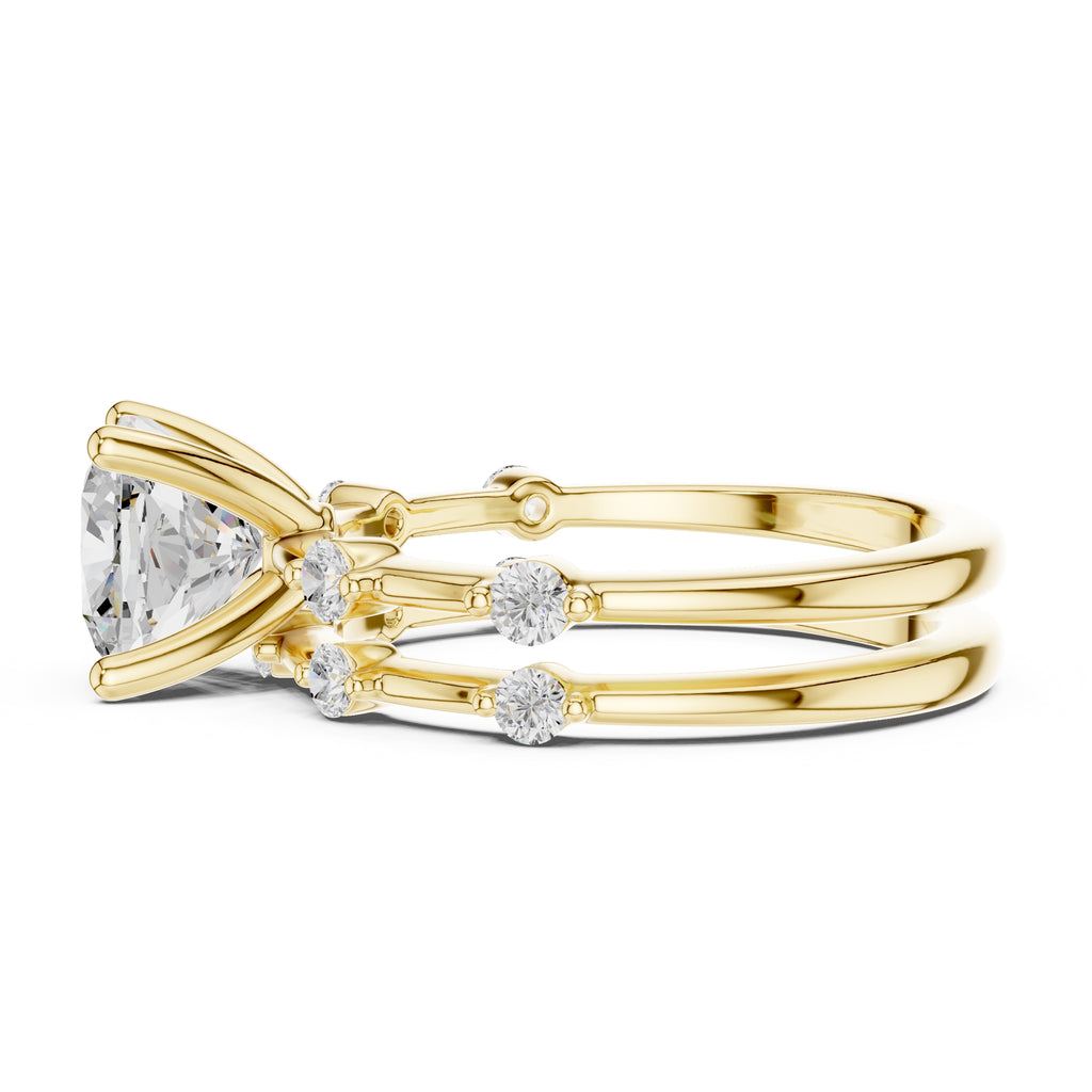 2.50 ct Harmonic Stacked Engagement Ring 2.5ct Yellow Gold Cushion