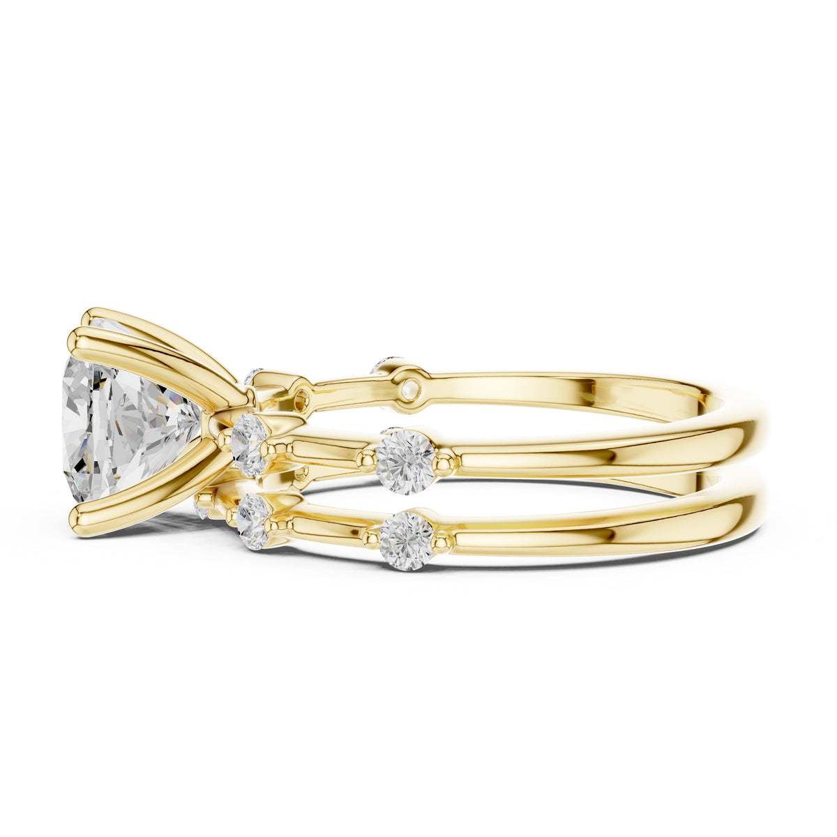 2.50 ct Harmonic Stacked Engagement Ring 2.5ct Yellow Gold Cushion