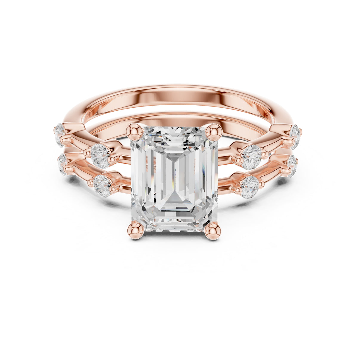 2.50 ct Harmonic Stacked Engagement Ring 2.5ct Rose Gold Emerald