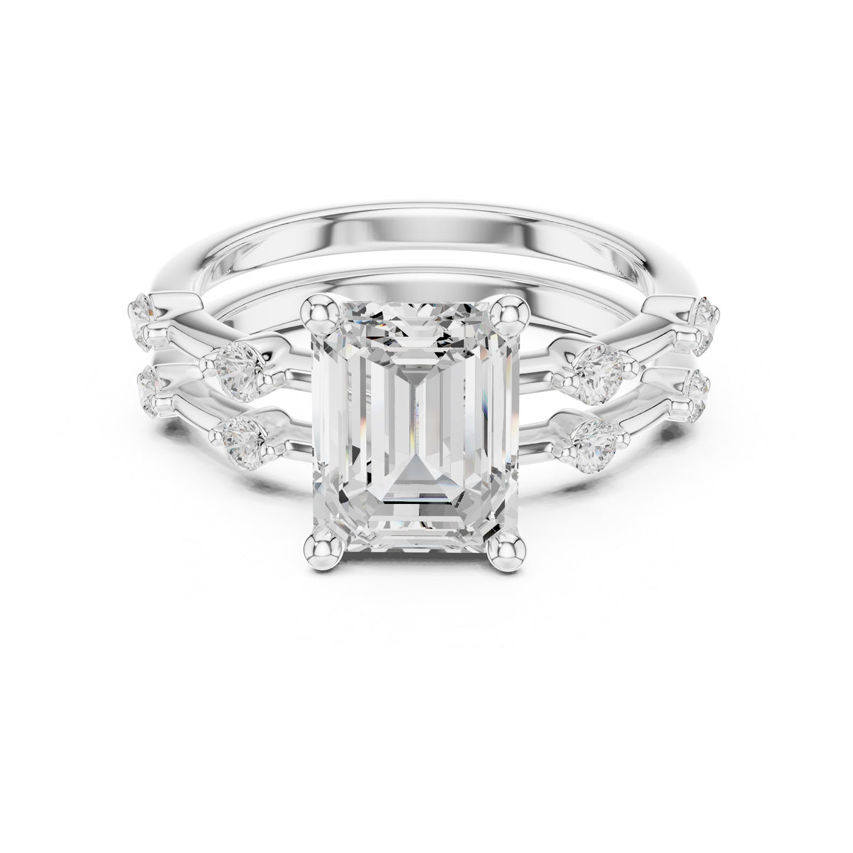 2.50 ct Harmonic Stacked Engagement Ring 2.5ct White Gold Emerald