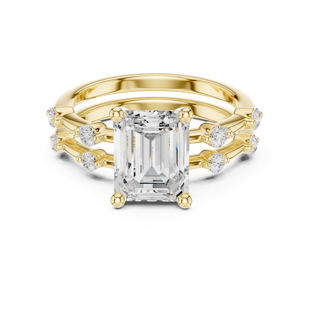 2.50 ct Harmonic Stacked Engagement Ring 2.5ct Yellow Gold Emerald