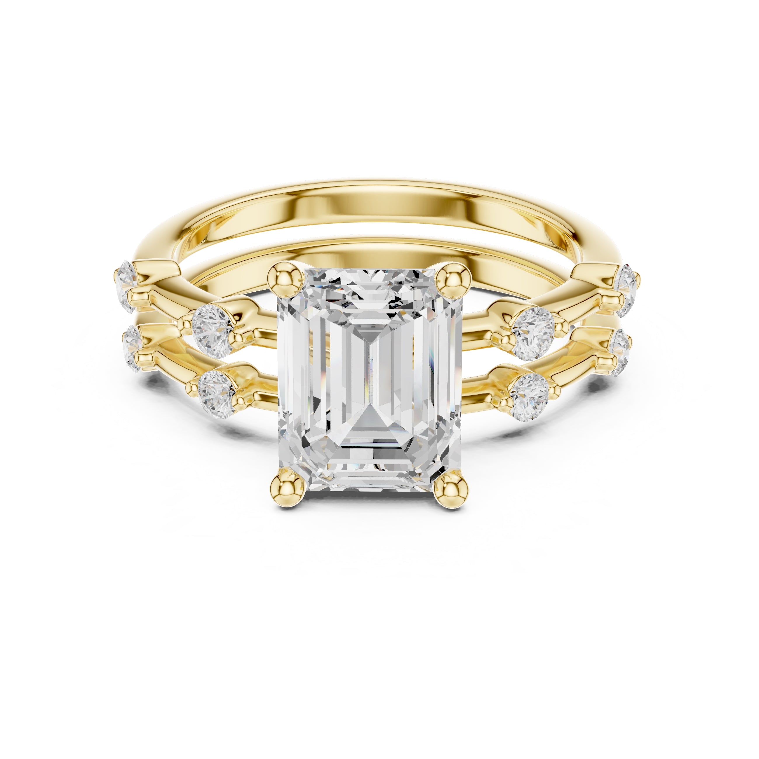 2.50 ct Harmonic Stacked Engagement Ring 2.5ct Yellow Gold Emerald