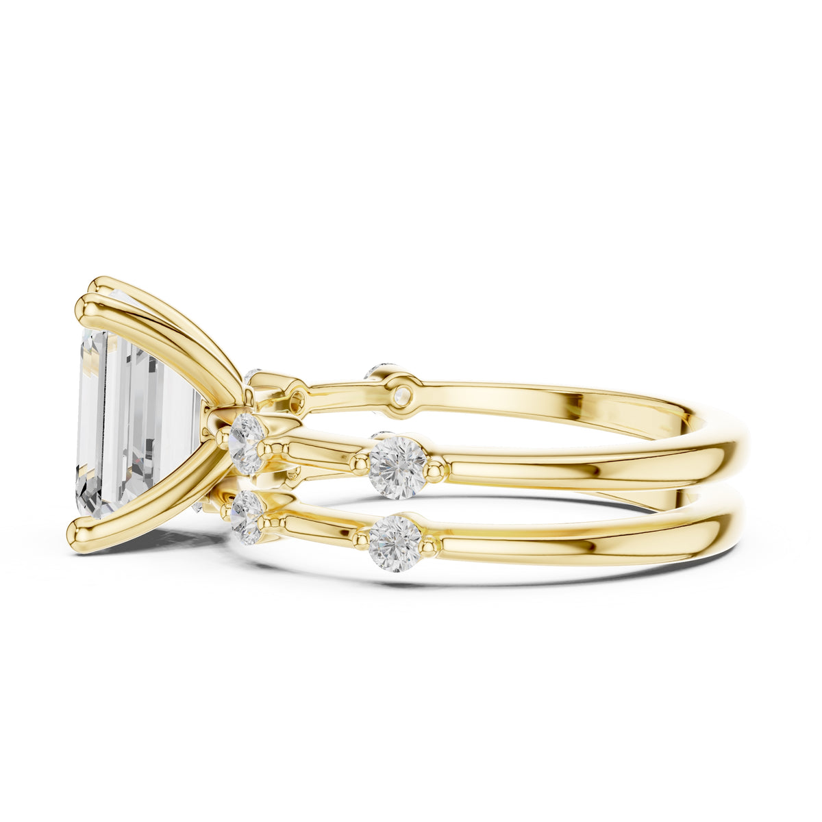 2.50 ct Harmonic Stacked Engagement Ring 2.5ct Yellow Gold Emerald