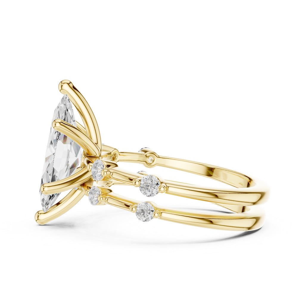 2.50 ct Harmonic Stacked Engagement Ring 2.5ct Yellow Gold Marquise