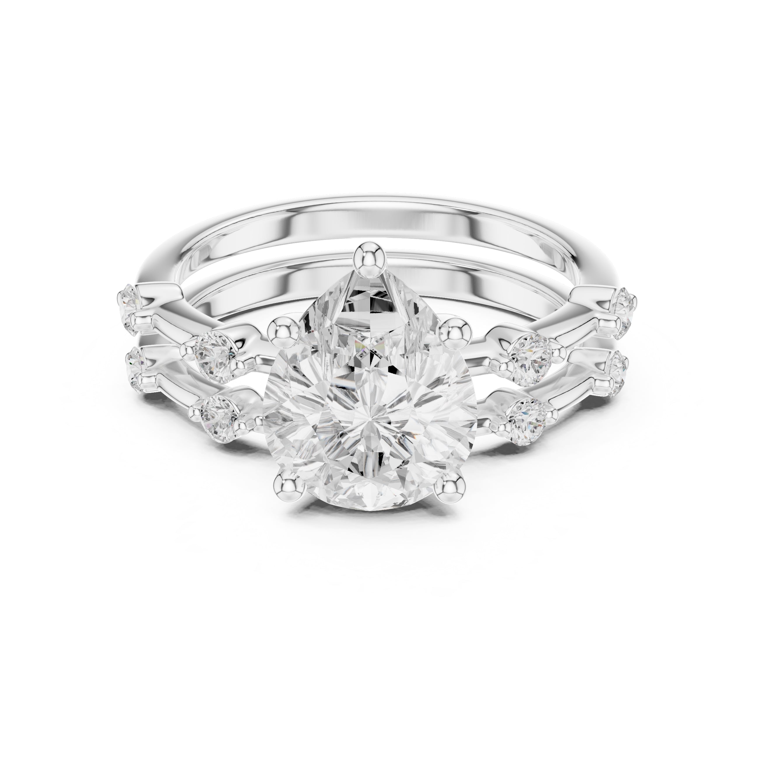 2.50 ct Harmonic Stacked Engagement Ring 2.5ct White Gold Pear