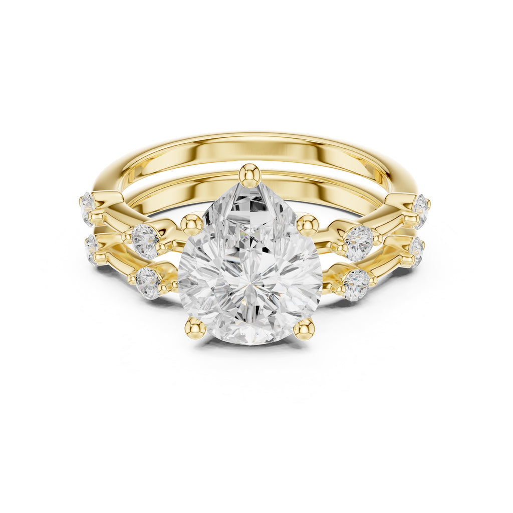 2.50 ct Harmonic Stacked Engagement Ring 2.5ct Yellow Gold Pear