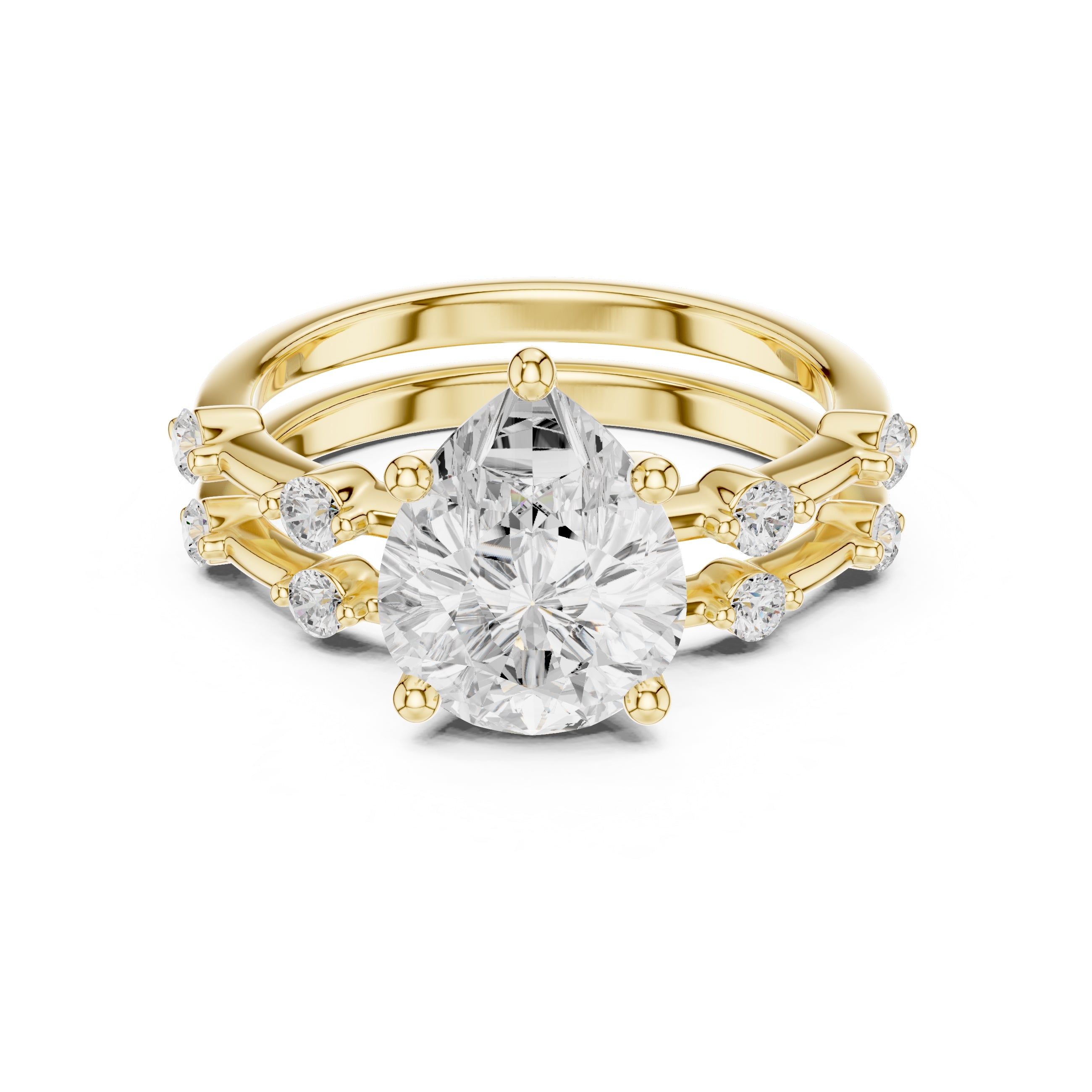 2.50 ct Harmonic Stacked Engagement Ring 2.5ct Yellow Gold Pear