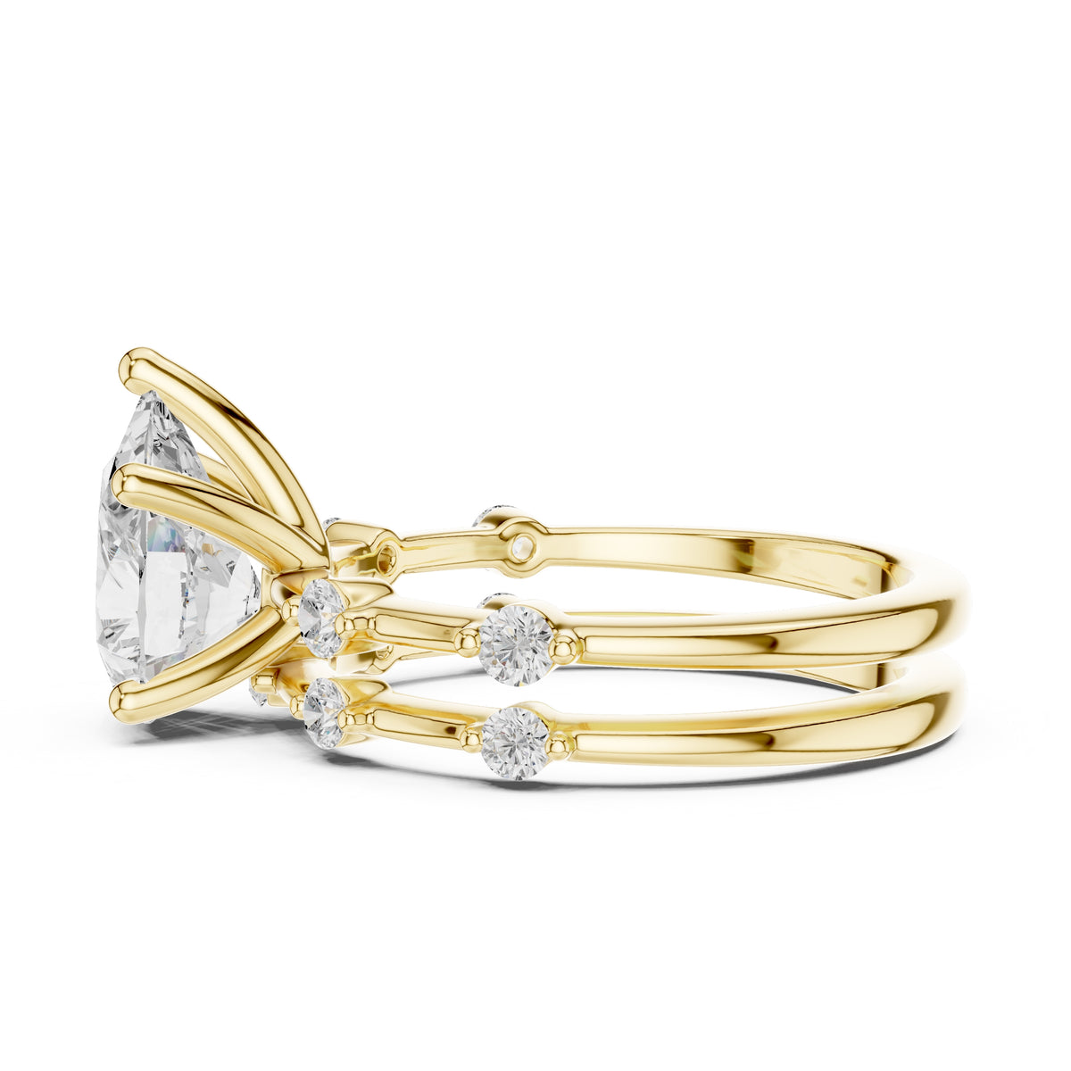 2.50 ct Harmonic Stacked Engagement Ring 2.5ct Yellow Gold Pear
