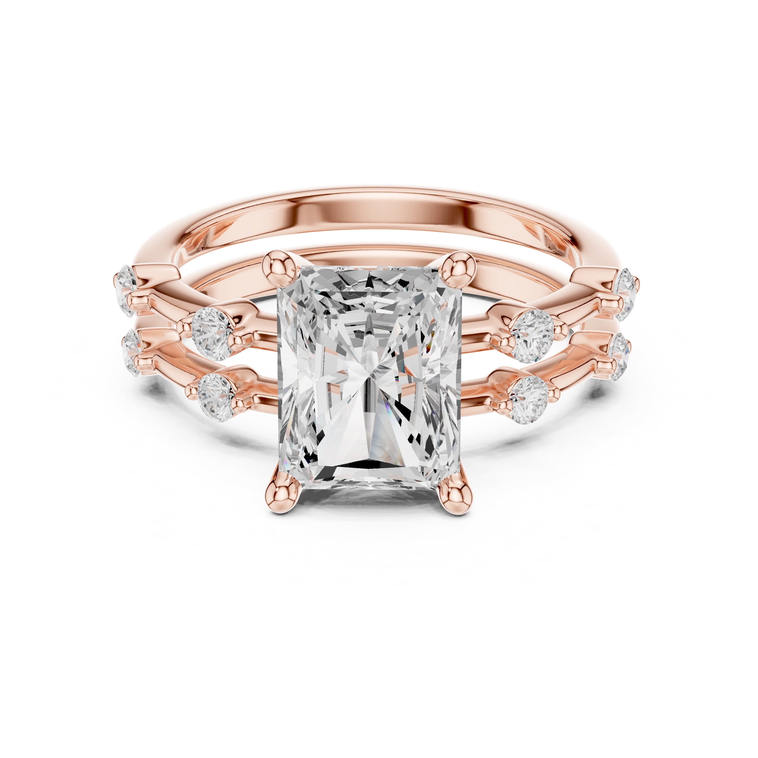2.50 ct Harmonic Stacked Engagement Ring 2.5ct Rose Gold Radiant