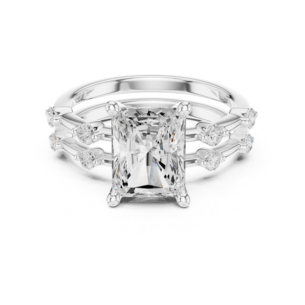 2.50 ct Harmonic Stacked Engagement Ring 2.5ct White Gold Radiant