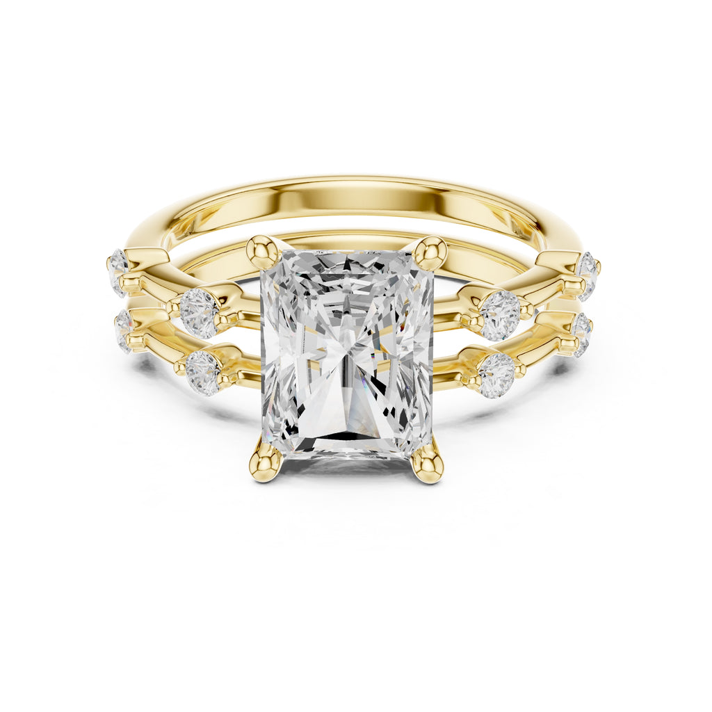 2.50 ct Harmonic Stacked Engagement Ring 2.5ct Yellow Gold Radiant