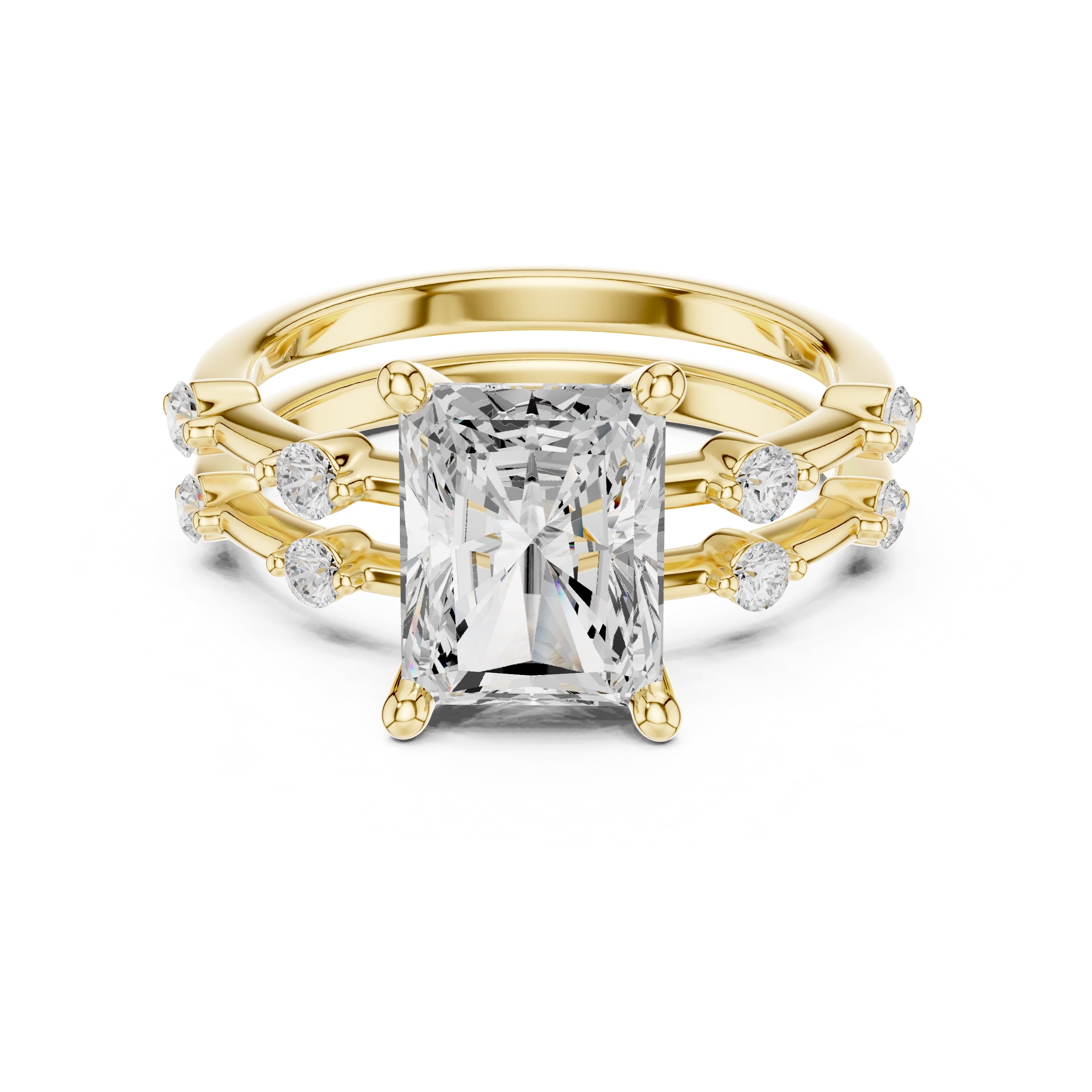 2.50 ct Harmonic Stacked Engagement Ring 2.5ct Yellow Gold Radiant
