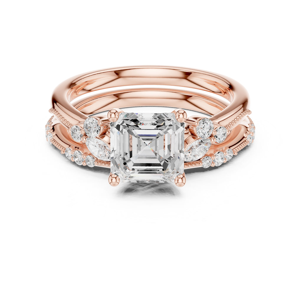 2.00 ct Zenith Cluster Engagement Ring 2ct Rose Gold Asscher