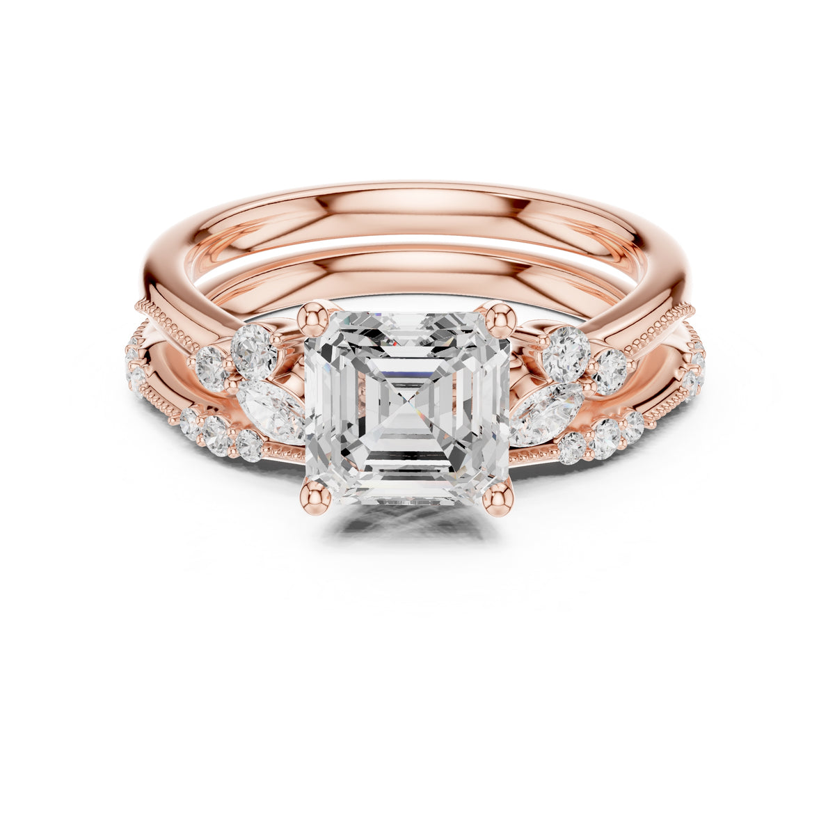 2.00 ct Zenith Cluster Engagement Ring 2ct Rose Gold Asscher