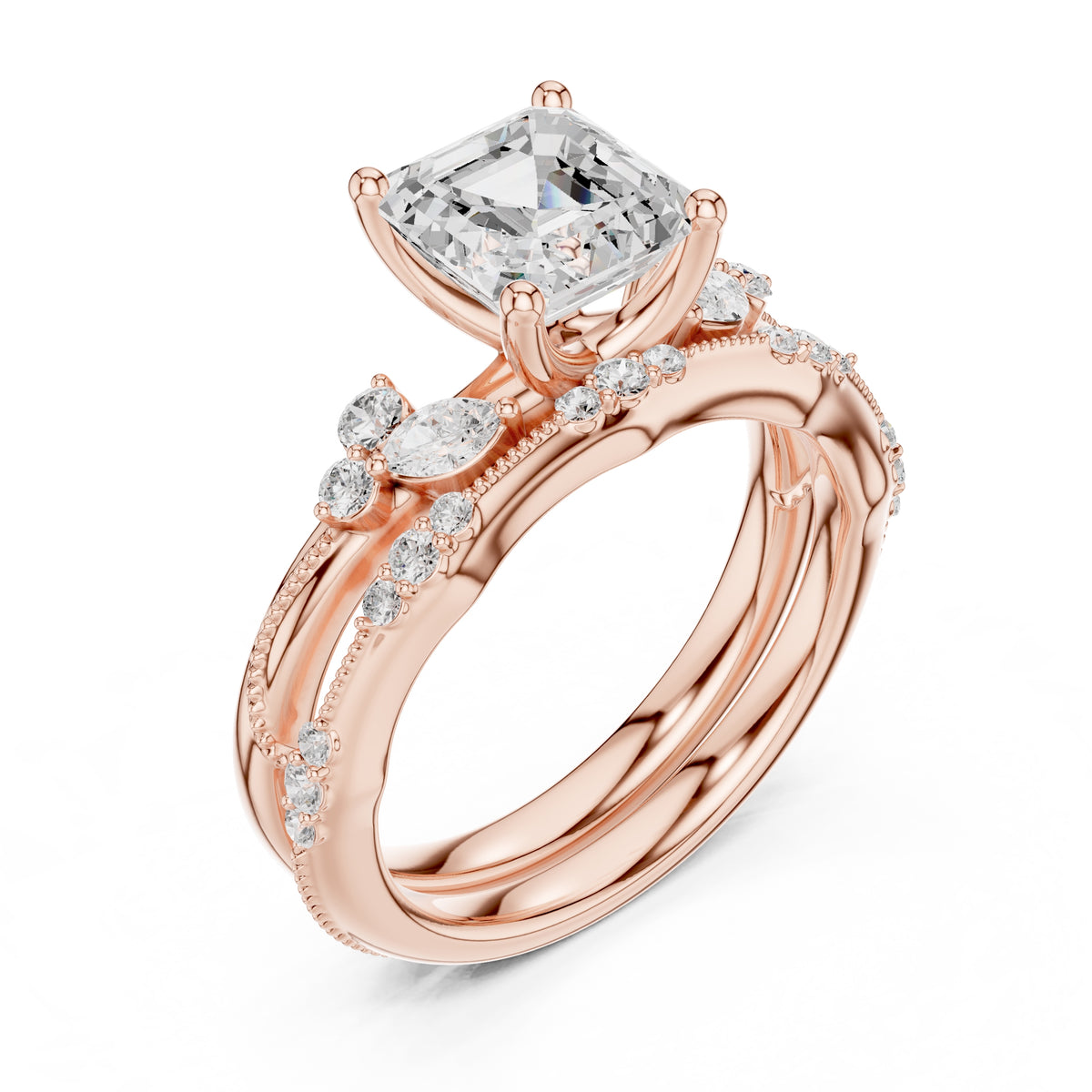 2.00 ct Zenith Cluster Engagement Ring 2ct Rose Gold Asscher
