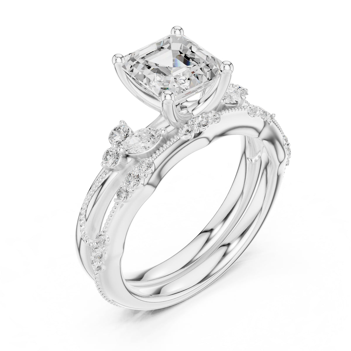 2.00 ct Zenith Cluster Engagement Ring 2ct White Gold Asscher