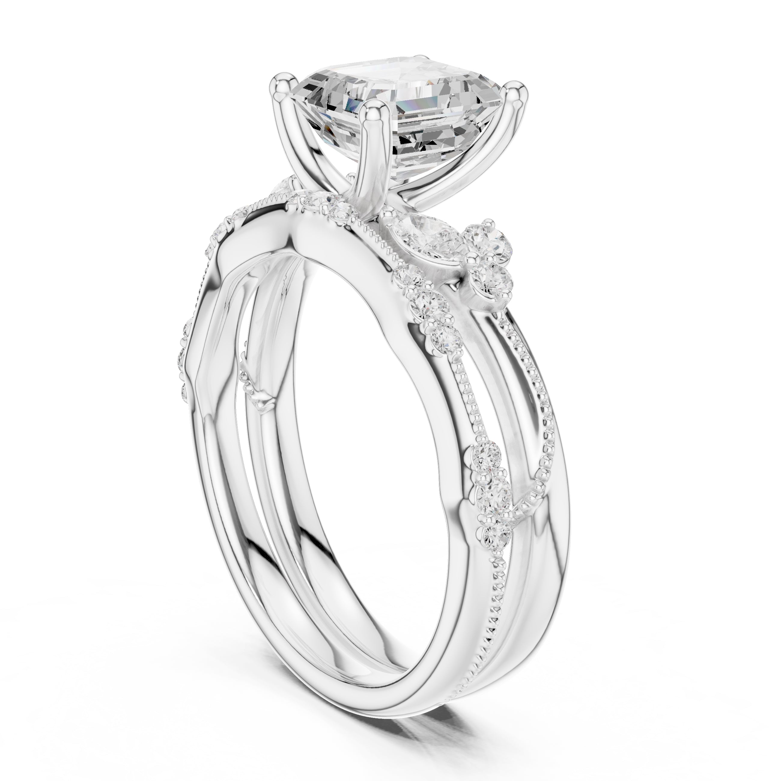 2.00 ct Zenith Cluster Engagement Ring 2ct White Gold Asscher