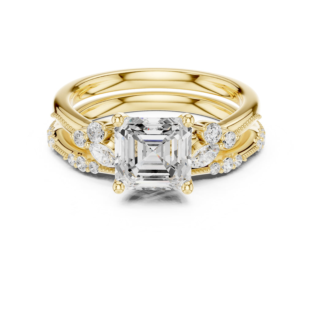 2.00 ct Zenith Cluster Engagement Ring 2ct Yellow Gold Asscher