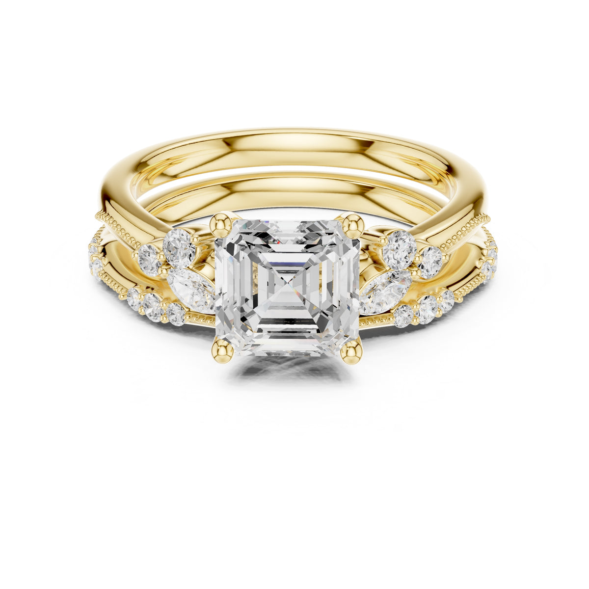2.00 ct Zenith Cluster Engagement Ring 2ct Yellow Gold Asscher