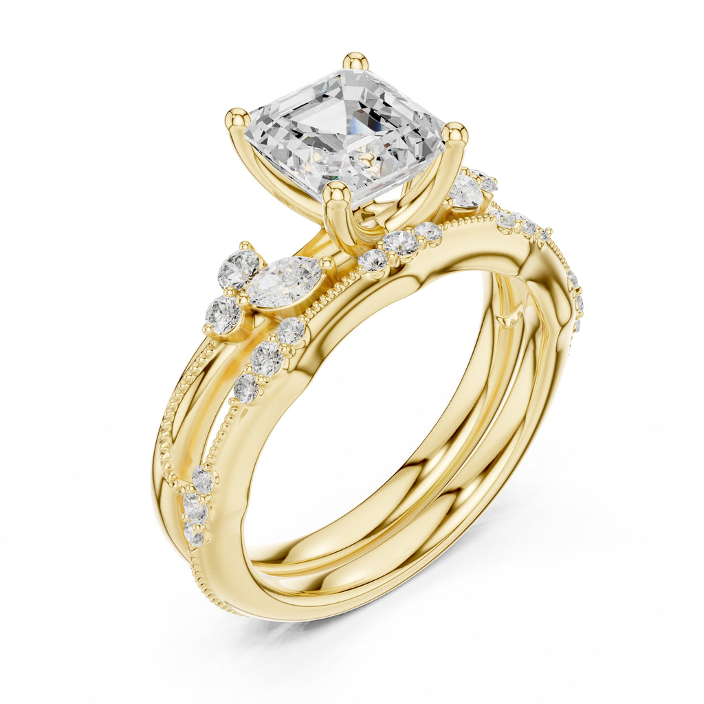 2.00 ct Zenith Cluster Engagement Ring 2ct Yellow Gold Asscher