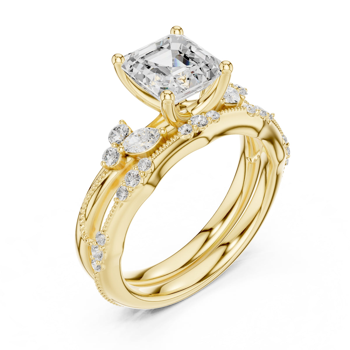 2.00 ct Zenith Cluster Engagement Ring 2ct Yellow Gold Asscher