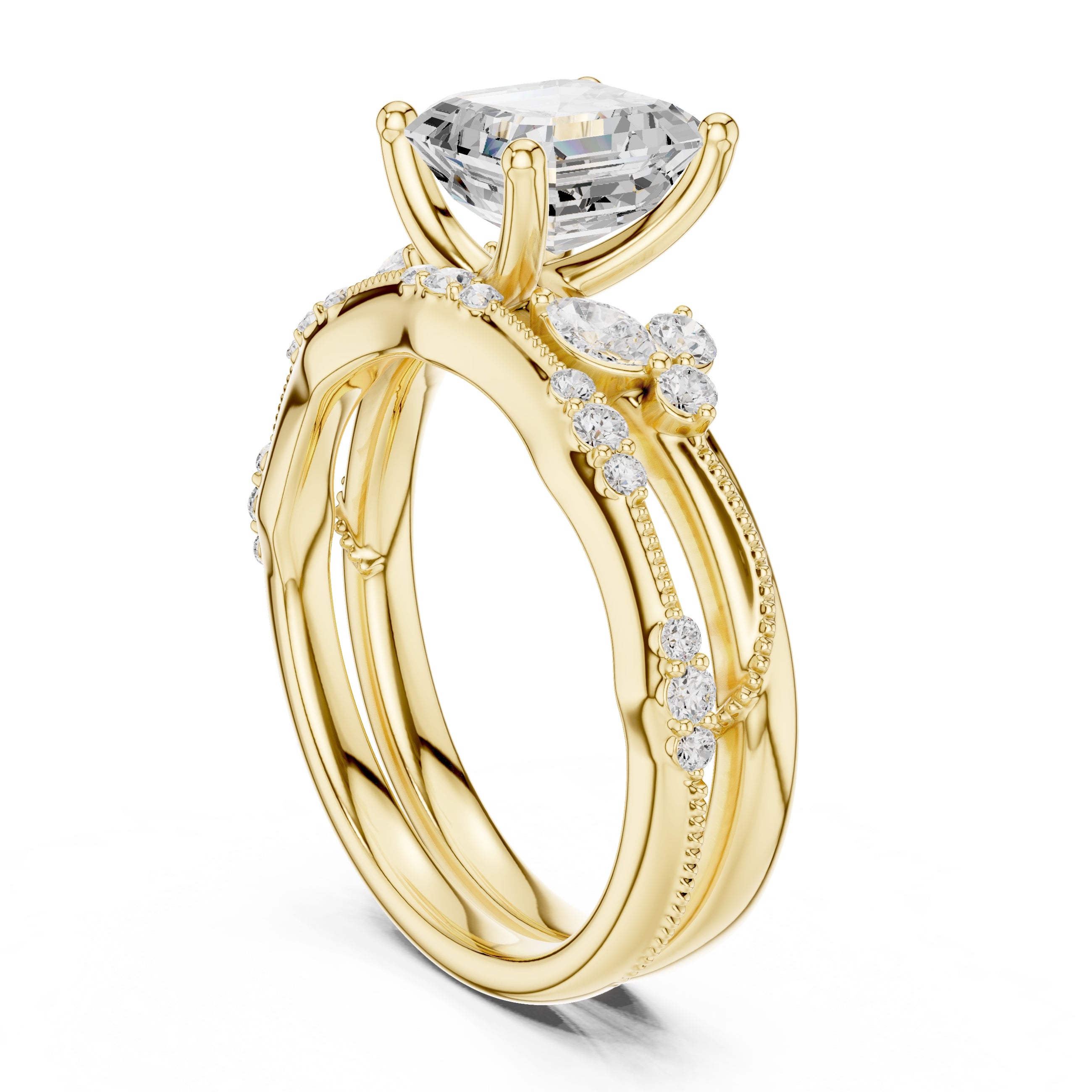 2.00 ct Zenith Cluster Engagement Ring 2ct Yellow Gold Asscher
