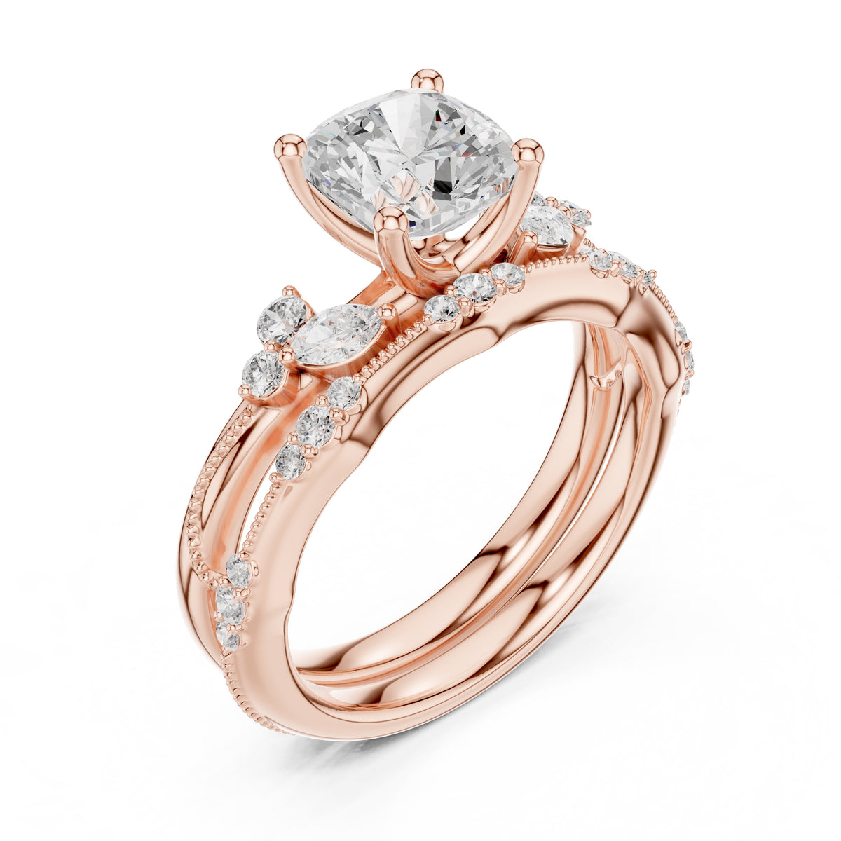 2.00 ct Zenith Cluster Engagement Ring 2ct Rose Gold Cushion