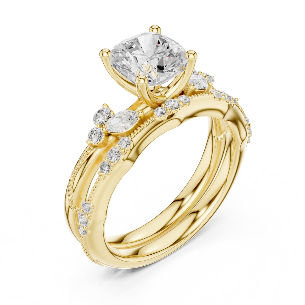 2.00 ct Zenith Cluster Engagement Ring 2ct Yellow Gold Cushion