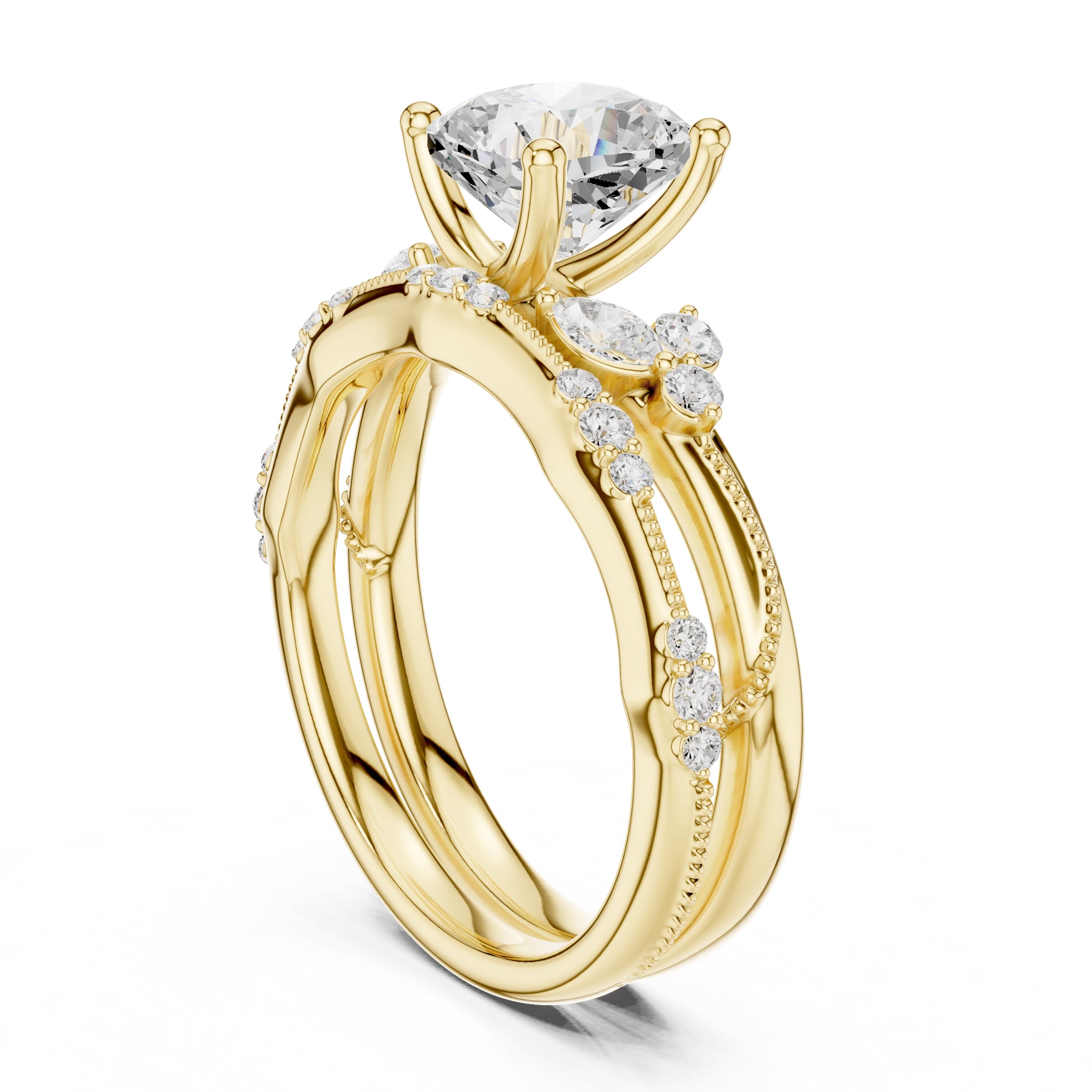 2.00 ct Zenith Cluster Engagement Ring 2ct Yellow Gold Cushion