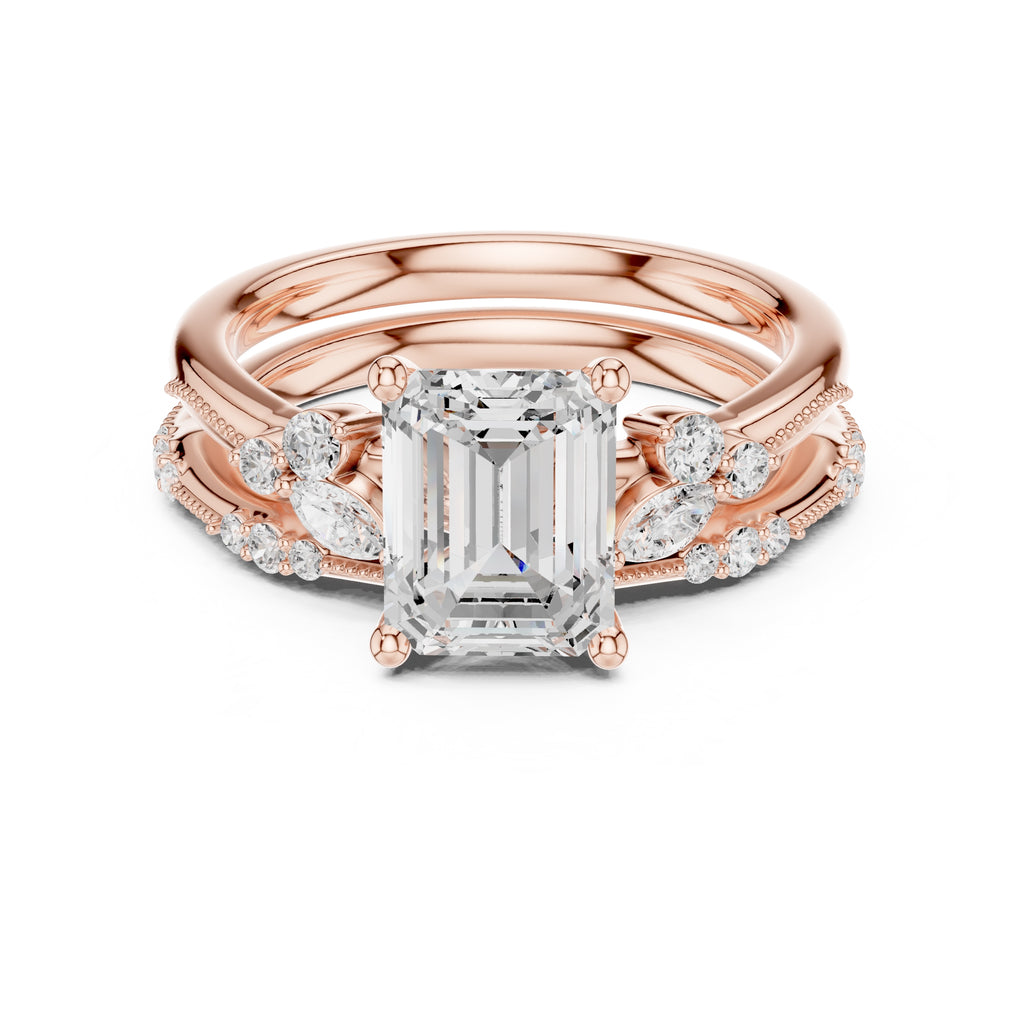 2.00 ct Zenith Cluster Engagement Ring 2ct Rose Gold Emerald