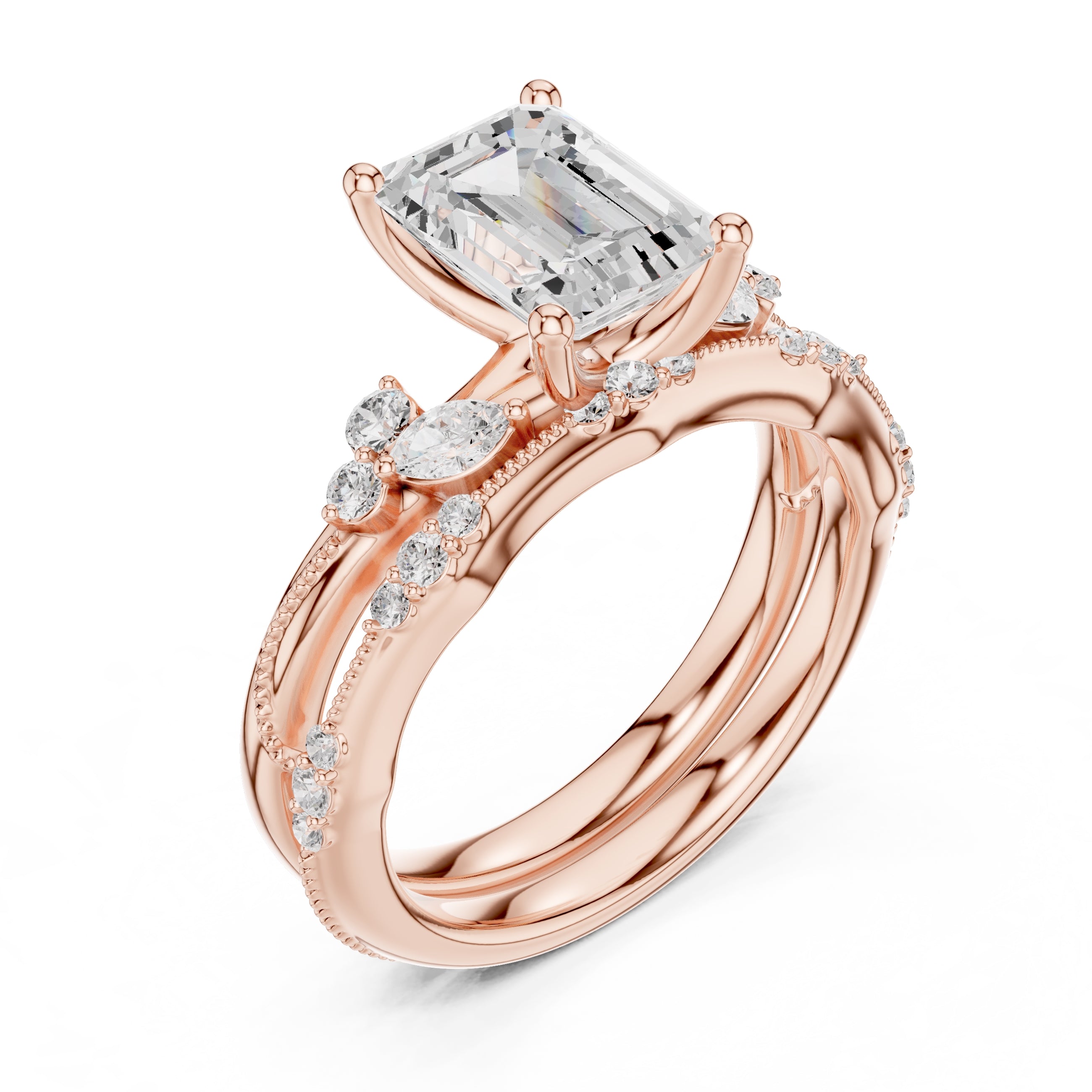2.00 ct Zenith Cluster Engagement Ring 2ct Rose Gold Emerald