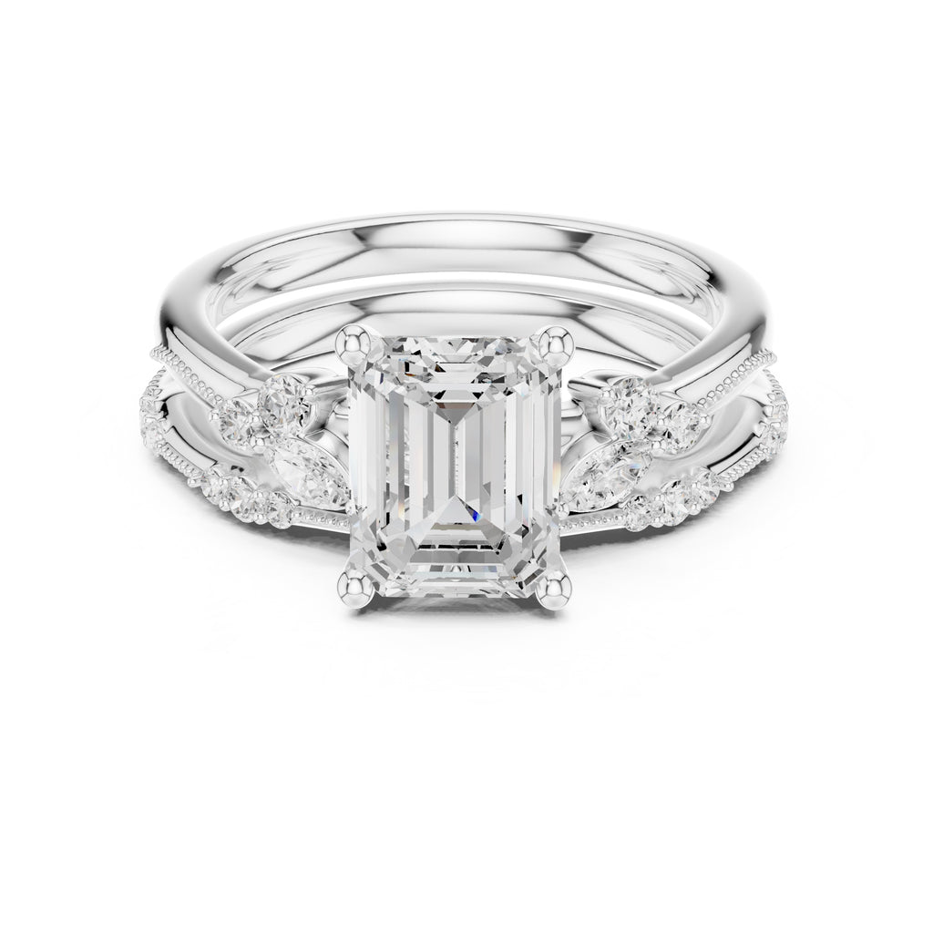2.00 ct Zenith Cluster Engagement Ring 2ct White Gold Emerald