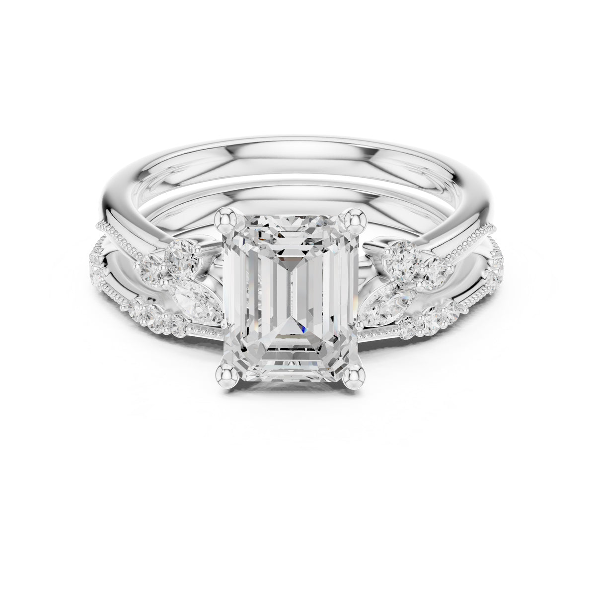 2.00 ct Zenith Cluster Engagement Ring 2ct White Gold Emerald