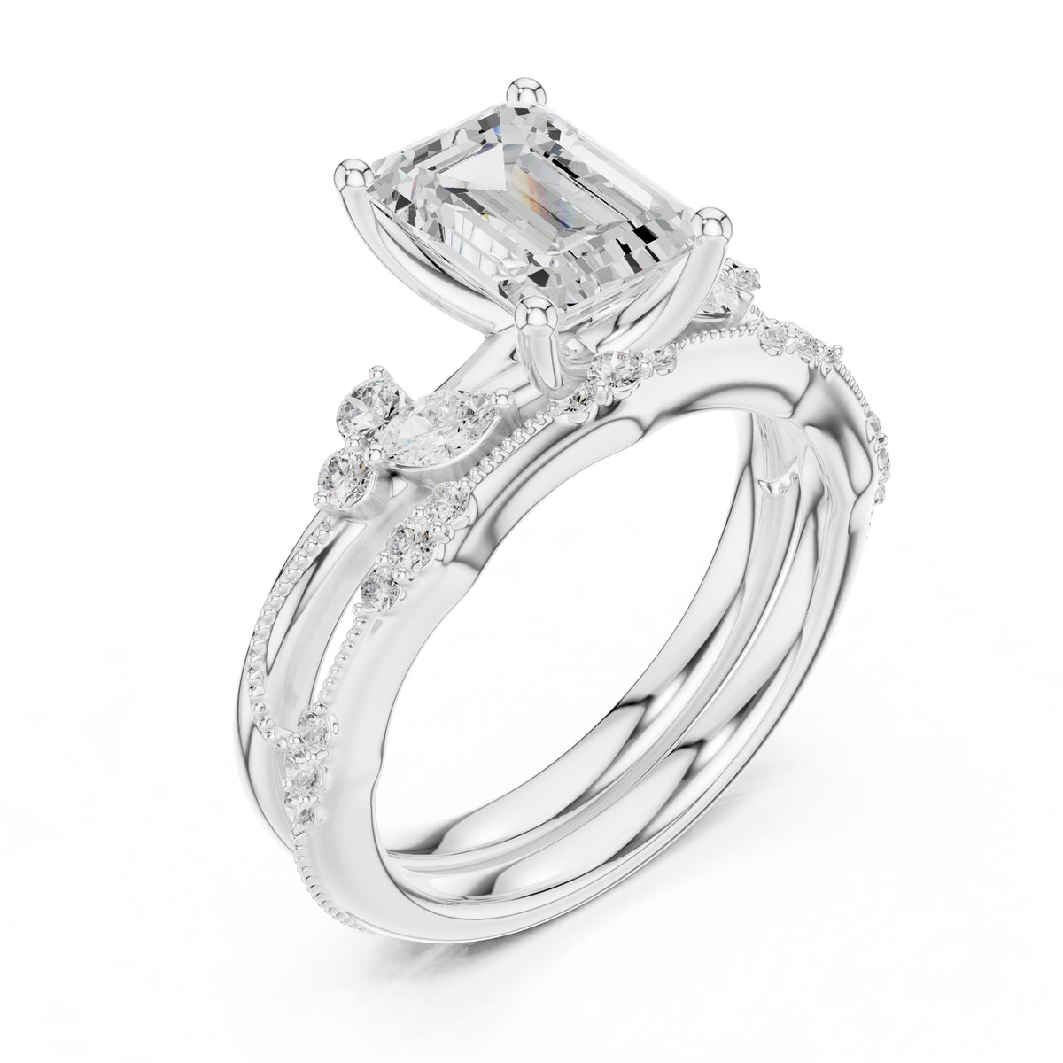 2.00 ct Zenith Cluster Engagement Ring 2ct White Gold Emerald