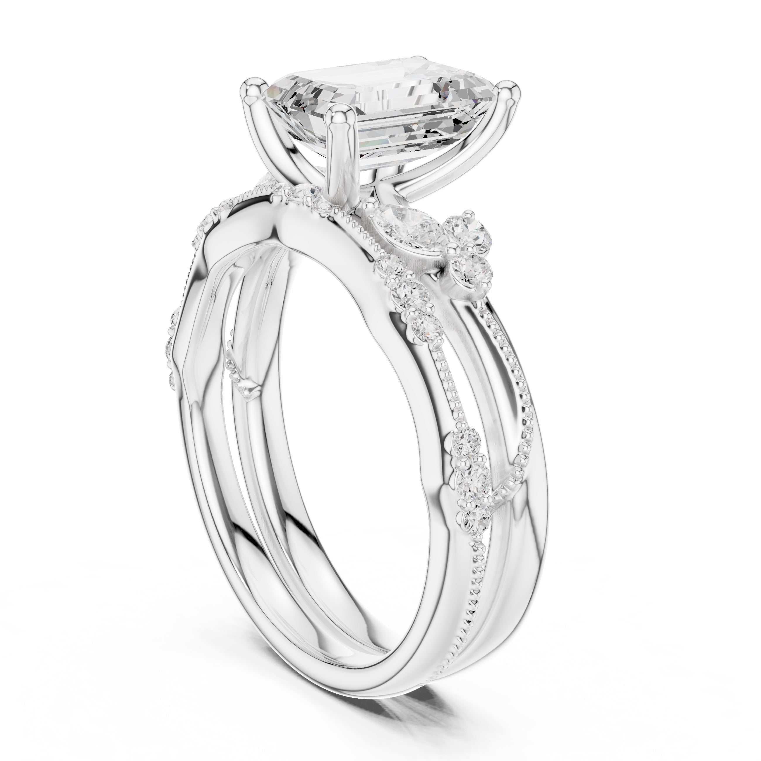 2.00 ct Zenith Cluster Engagement Ring 2ct White Gold Emerald