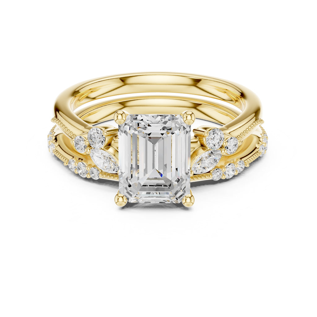 2.00 ct Zenith Cluster Engagement Ring 2ct Yellow Gold Emerald