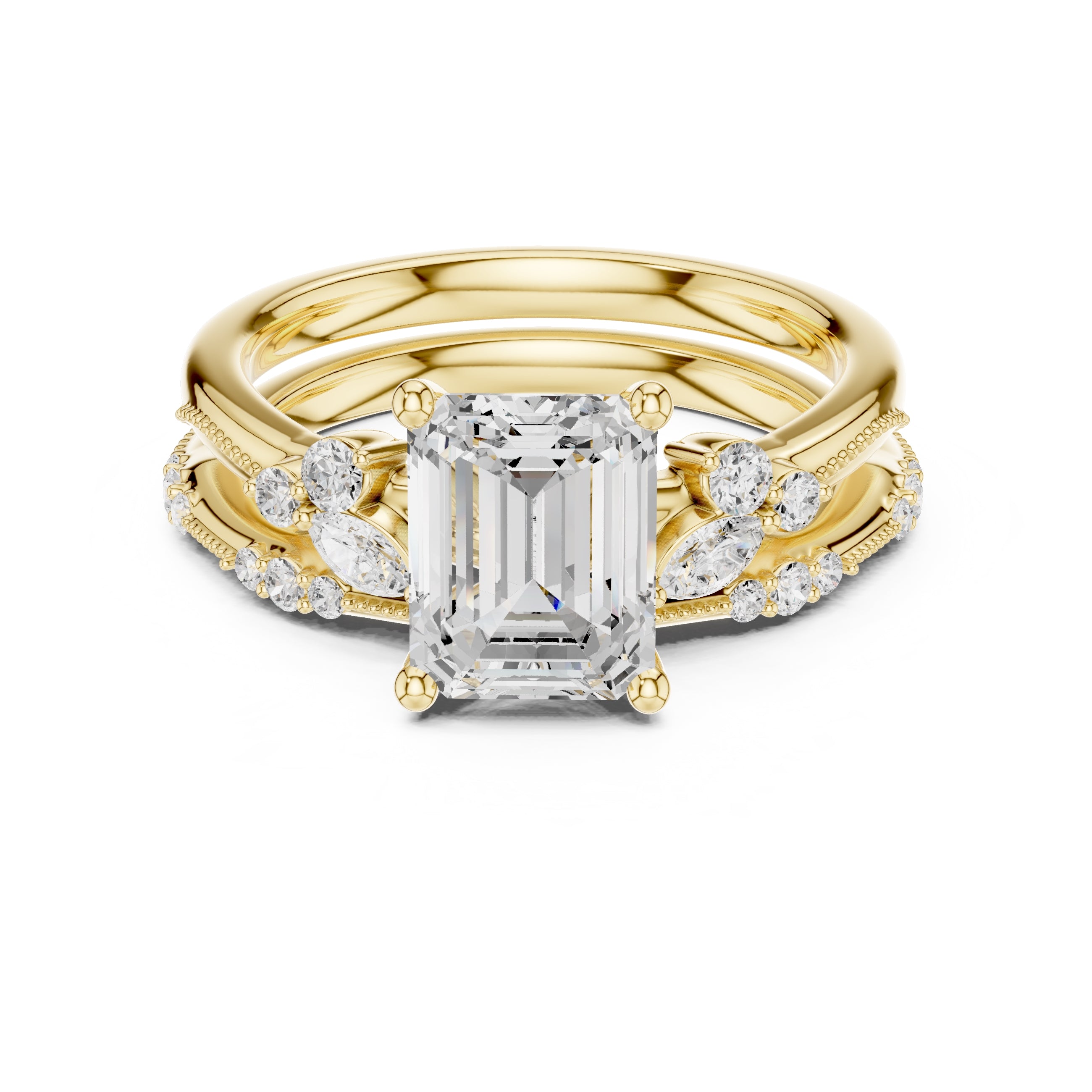 2.00 ct Zenith Cluster Engagement Ring 2ct Yellow Gold Emerald