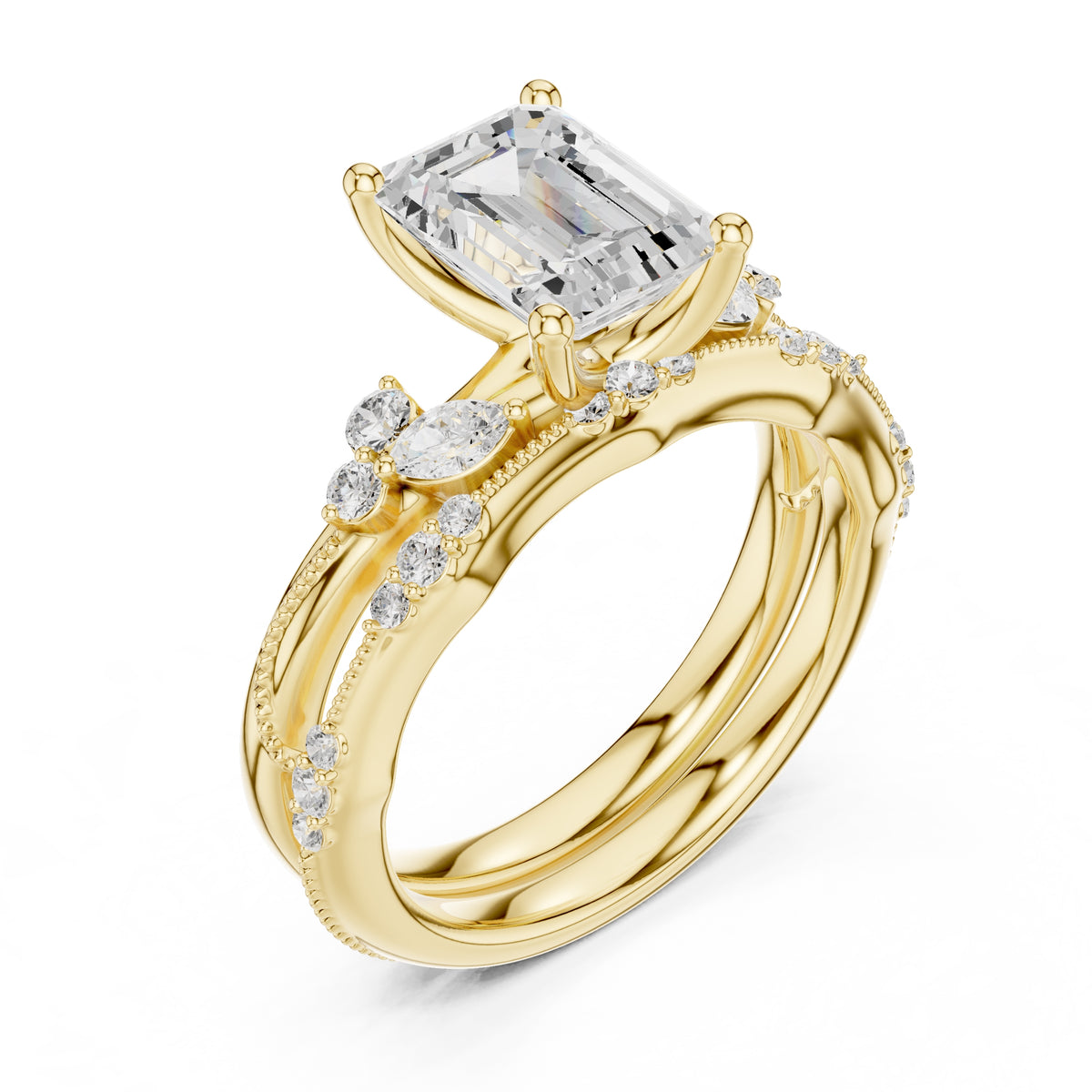 2.00 ct Zenith Cluster Engagement Ring 2ct Yellow Gold Emerald