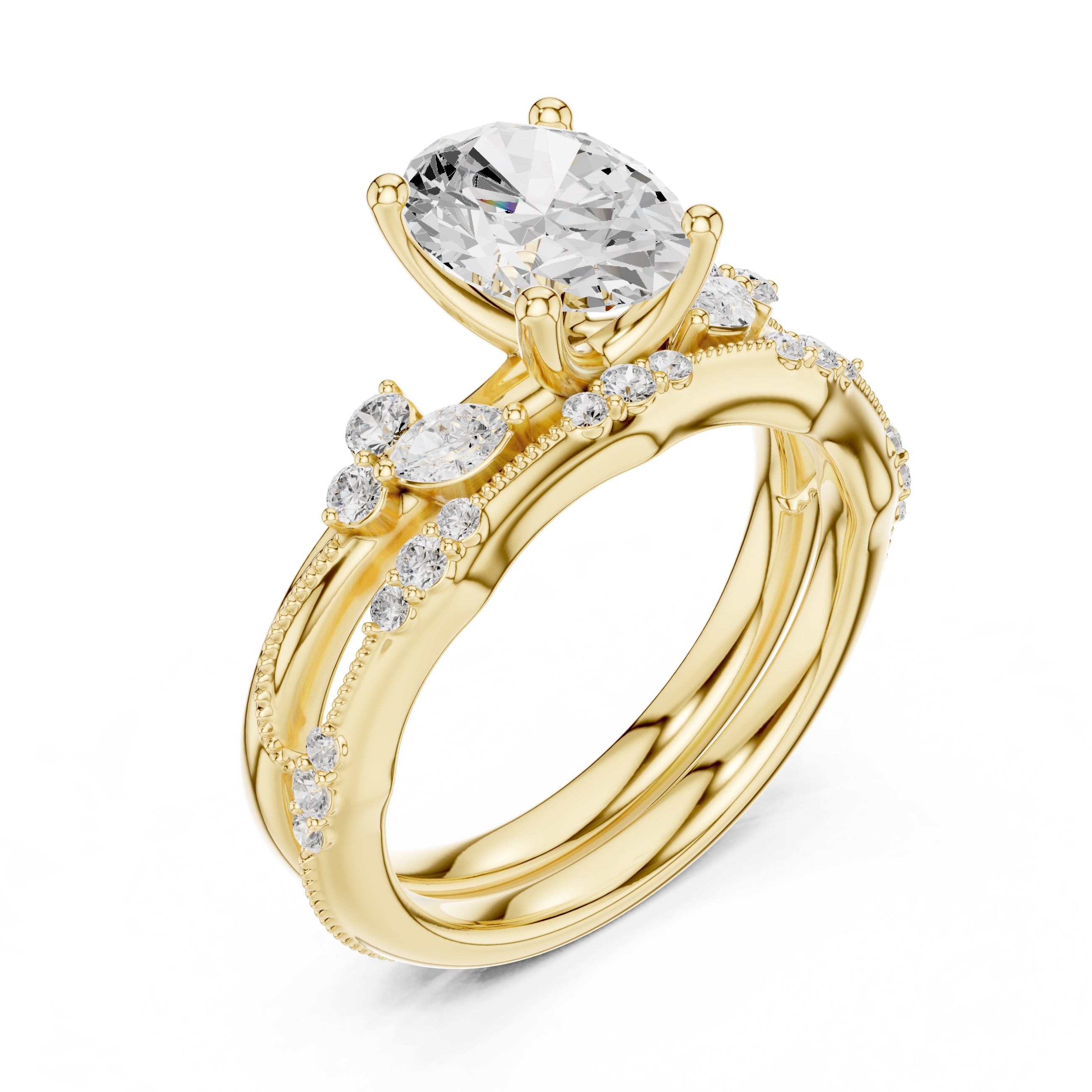 2.00 ct Zenith Cluster Engagement Ring 2ct Yellow Gold Oval