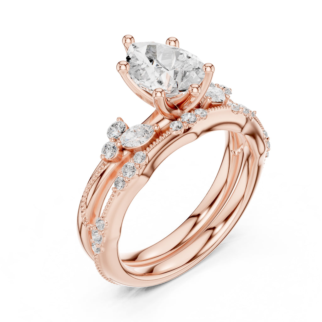 2.00 ct Zenith Cluster Engagement Ring 2ct Rose Gold Pear