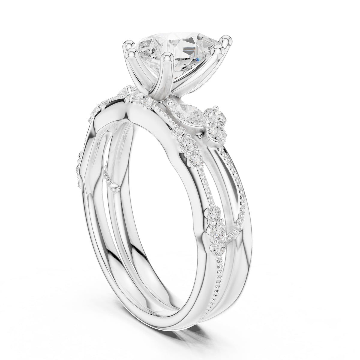2.00 ct Zenith Cluster Engagement Ring 2ct White Gold Pear