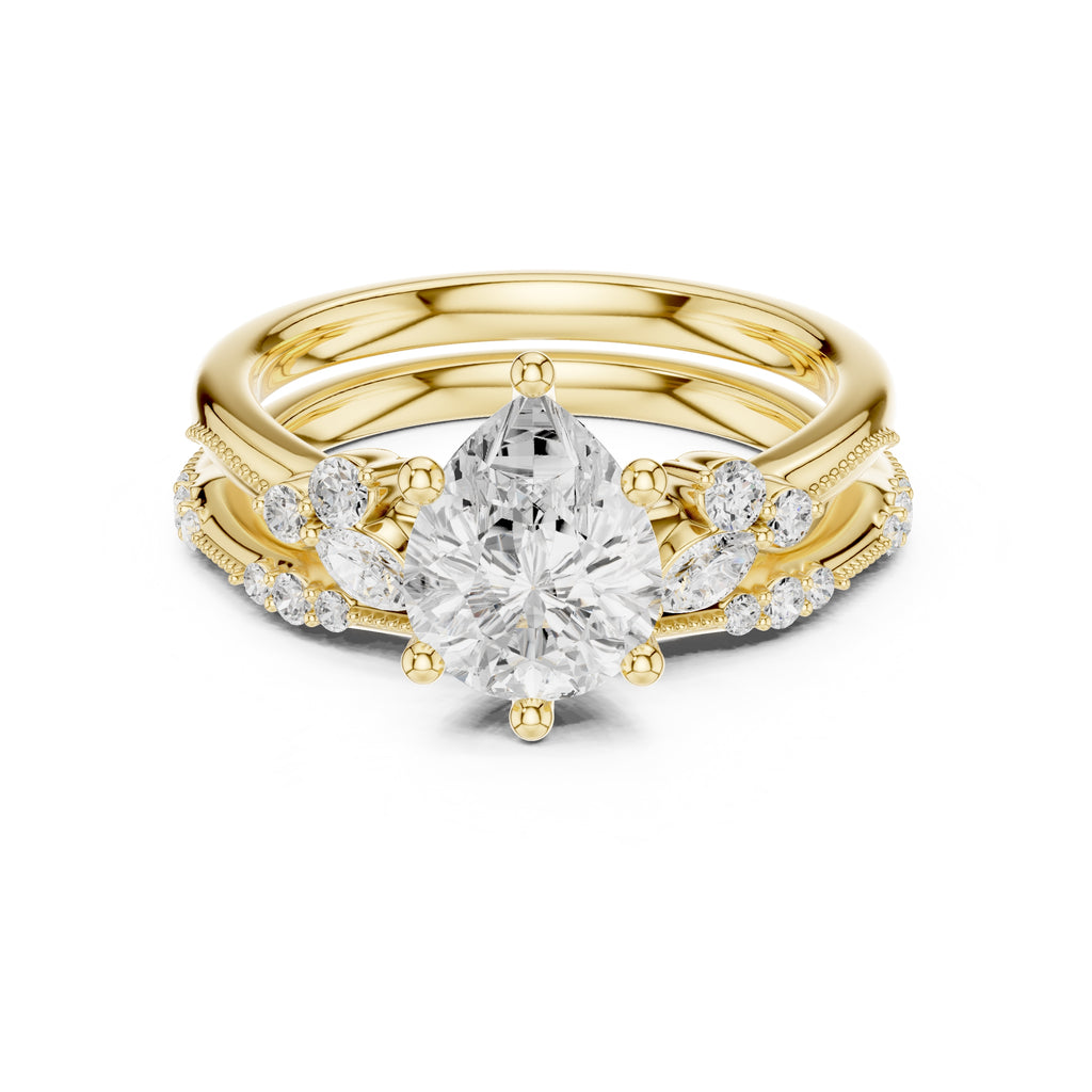 2.00 ct Zenith Cluster Engagement Ring 2ct Yellow Gold Pear