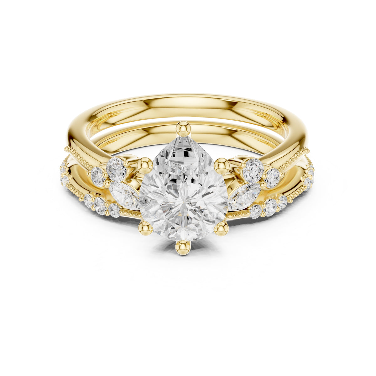 2.00 ct Zenith Cluster Engagement Ring 2ct Yellow Gold Pear