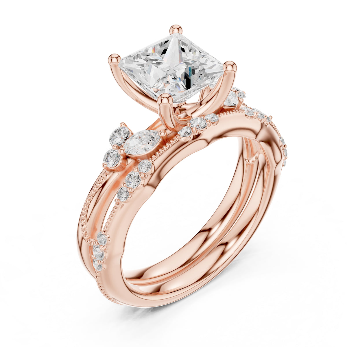 2.00 ct Zenith Cluster Engagement Ring 2ct Rose Gold Princess