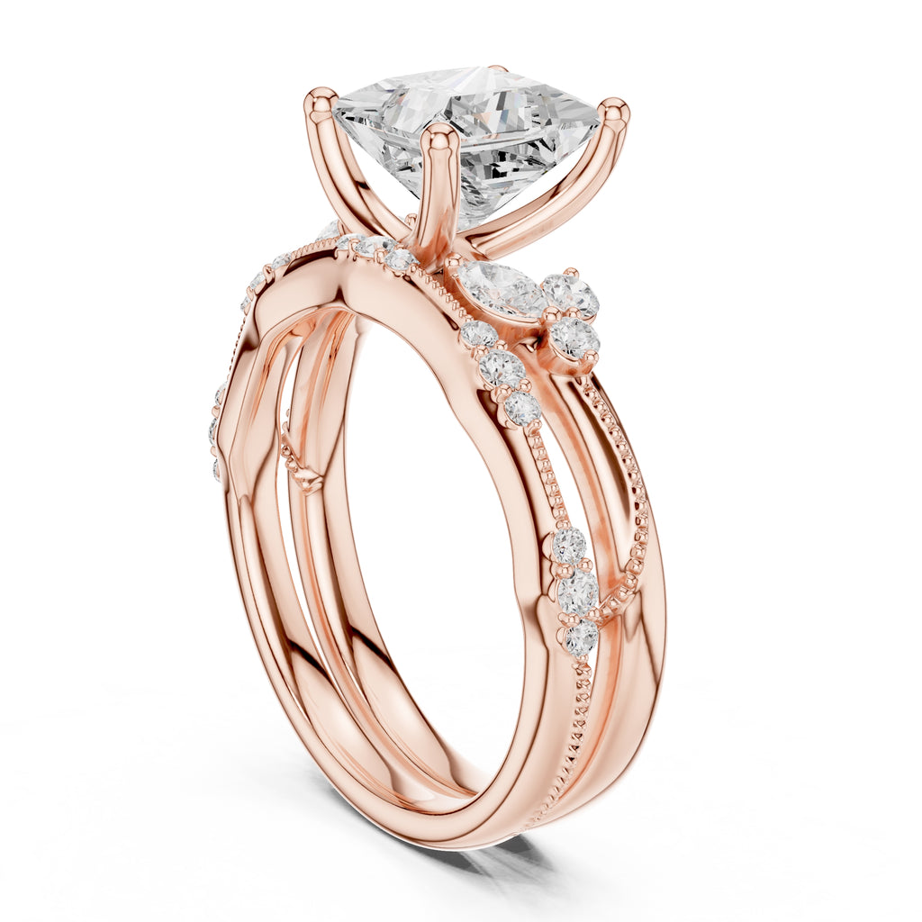 2.00 ct Zenith Cluster Engagement Ring 2ct Rose Gold Princess