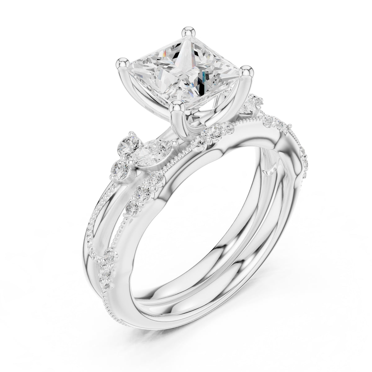 2.00 ct Zenith Cluster Engagement Ring 2ct White Gold Princess