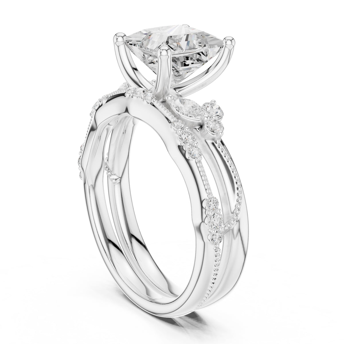 2.00 ct Zenith Cluster Engagement Ring 2ct White Gold Princess