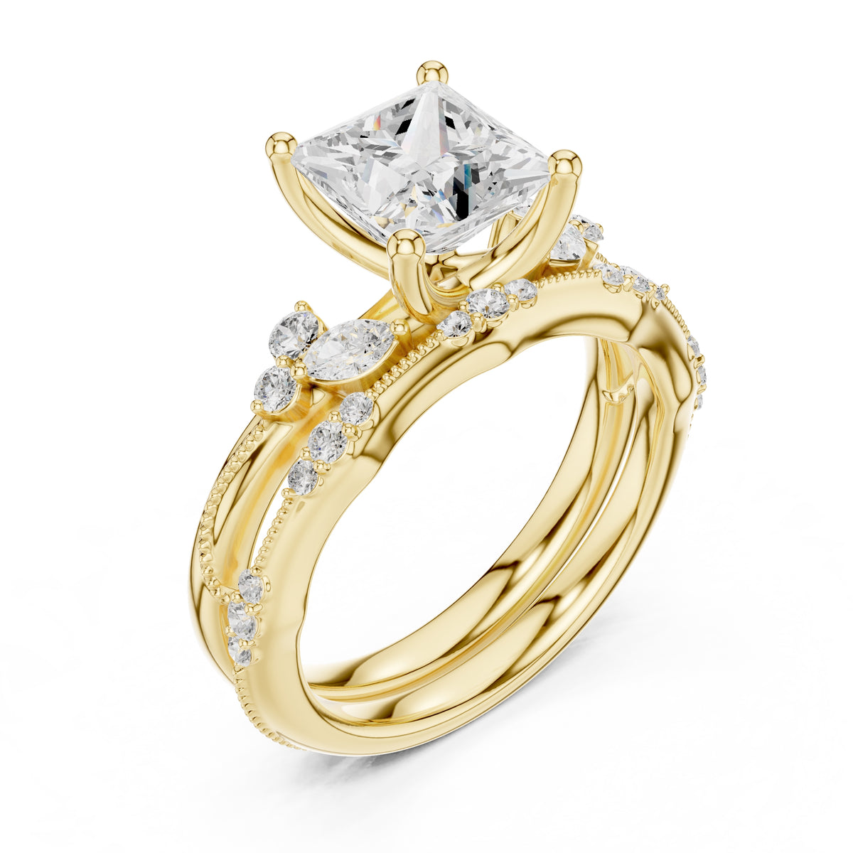 2.00 ct Zenith Cluster Engagement Ring 2ct Yellow Gold Princess