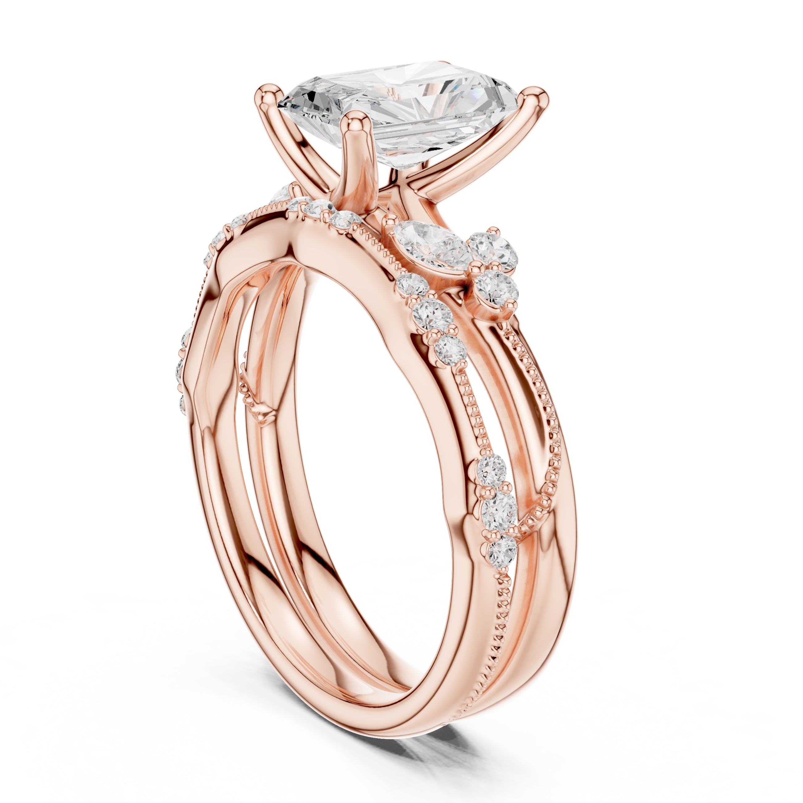2.00 ct Zenith Cluster Engagement Ring 2ct Rose Gold Radiant